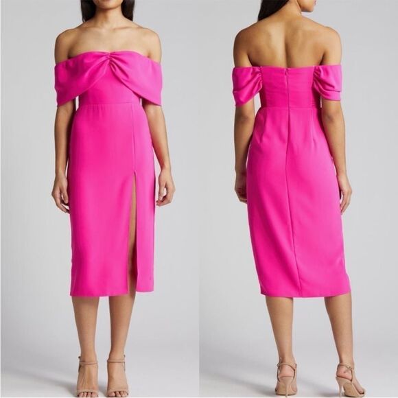 Amanda Uprichard Darien Off the Shoulder Cocktail Dress Hot Pink XS NWT $ 298 - Picture 1 of 5